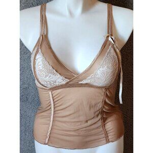 Inspire Psyche Terry Women's Sleeveless Camisole Tank Top Mesh Lace Beige Sz XL